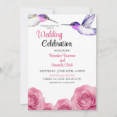 Waterverf Paarse & Roze Rose Hummingbird Wedding Kaart (Voorkant)