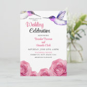 Waterverf Paarse & Roze Rose Hummingbird Wedding Kaart (Staand voorkant)