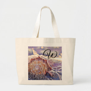 Waterverf Paarse Roze Seashell Grote Tote Bag