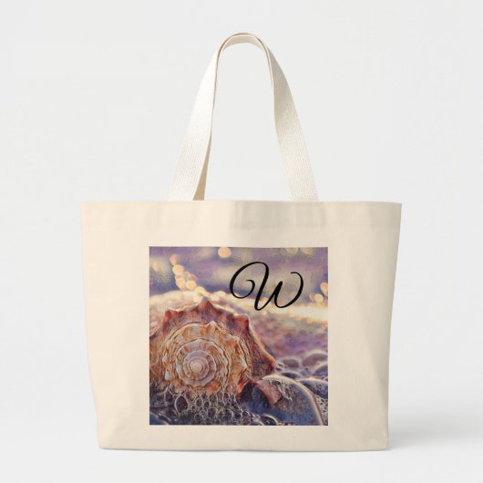 Waterverf Paarse Roze Seashell Grote Tote Bag (Voorkant)