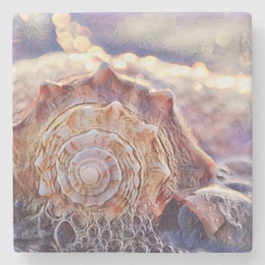 Waterverf Paarse Roze Seashell Stenen Onderzetter (Voorkant)
