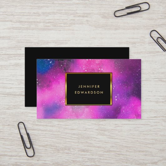 Waterverf paarse roze splatter splash gouden lijst visitekaartje (Voorkant / Achterkant in situ)