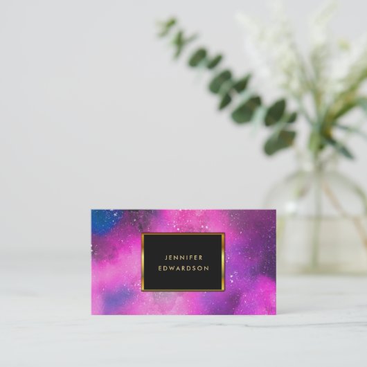Waterverf paarse roze splatter splash gouden lijst visitekaartje (Staand voorkant)