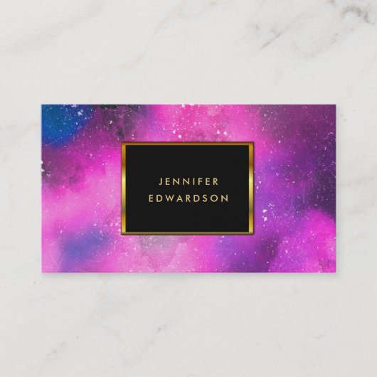 Waterverf paarse roze splatter splash gouden lijst visitekaartje (Voorkant)