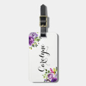 Waterverf Paarse Rozen Botanisch Gepersonaliseerd Bagagelabel (Voorkant verticaal)
