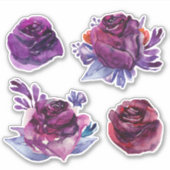 Waterverf paarse rozen. Boxisch floraal Sticker (Voorkant)