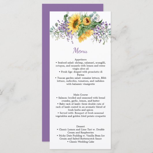 Waterverf Paarse Rozen en Greenery Wedding Menu (Voorkant / Achterkant)