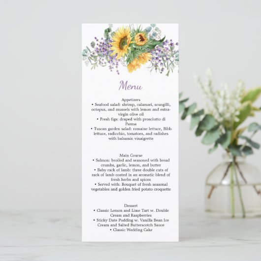 Waterverf Paarse Rozen en Greenery Wedding Menu (Staand voorkant)