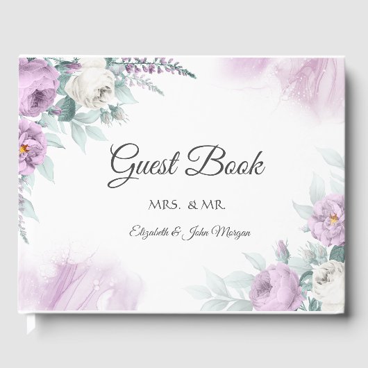 Waterverf Paarse Rozen Gastenboek (Voorkant)