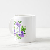 Waterverf Paarse Rozen Gepersonaliseerd Monogram Koffiemok (Voorkant links)