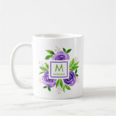 Waterverf Paarse Rozen Gepersonaliseerd Monogram Koffiemok (Links)