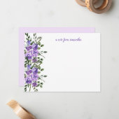 Waterverf Paarse Rozen Groene bladeren Monogram Notitiekaartje (Voorkant / Achterkant in situ)