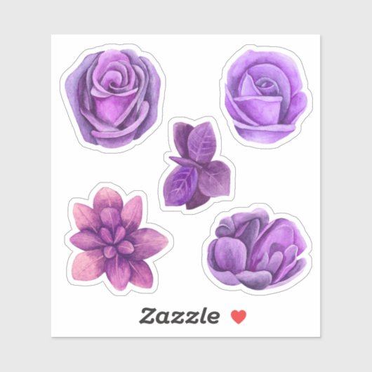 Waterverf paarse rozen. Lila bloem Sticker (Vel)