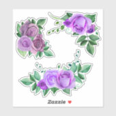 Waterverf paarse rozen. Lila bloemen. Violet Sticker (Vel)