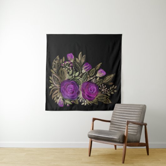Waterverf Paarse rozen Wandkleed (In Situ (horizontaal))