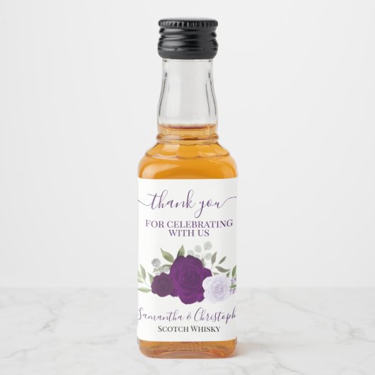 Waterverf Paarse Rozen Weddenschap Hartelijk dank Likeurfles Etiket (Voorkant)