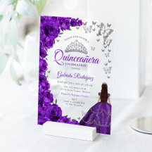 Waterverf Paarse Rozen Zilver Quinceanera