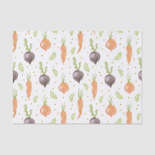 WATERVERF PAARSE RUNDEREN EN ORANJE KARROTS TISSUEPAPIER (Voorkant)