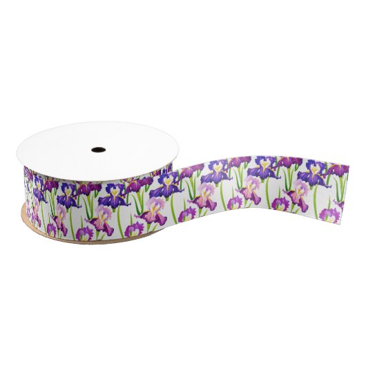 Waterverf Paarse Rustic Meadow Iris Flowers Grosgrain Lint (Spoel)