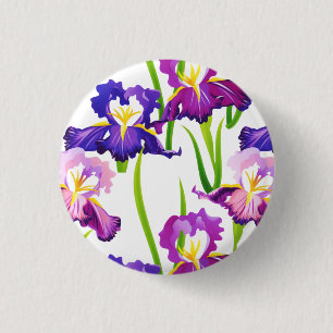 Waterverf Paarse Rustic Meadow Iris Flowers Ronde Button 3,2 Cm