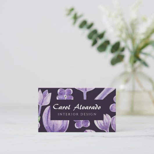 Waterverf Paarse rustieke Lila Visitekaartje (Staand voorkant)