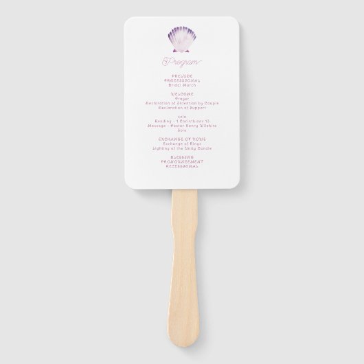 Waterverf Paarse Seashell bruiloft programma Handwaaier (Voorkant)