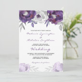 Waterverf Paarse Silver Floral bruiloft 3963 Kaart (Staand voorkant)