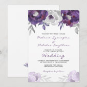 Waterverf Paarse Silver Floral bruiloft 3963 Kaart (Voorkant / Achterkant)