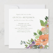 Waterverf Paarse Sinaasappel Bloemen Bruiloft Plei Kaart (Voorkant)