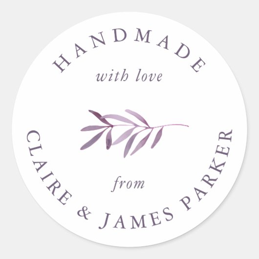 Waterverf Paarse Spig Handgemaakt met liefde Custo Ronde Sticker (Voorkant)