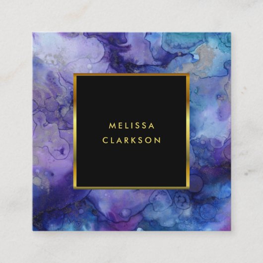 Waterverf paarse Splash Black Gold Professional Vierkante Visitekaartje (Voorkant)