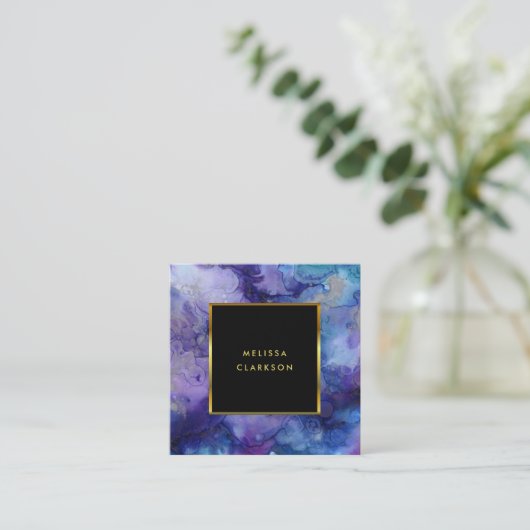 Waterverf paarse Splash Black Gold Professional Vierkante Visitekaartje (Staand voorkant)