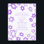 Waterverf Paarse Star van David Bar Bat Mitzvah Aankondigingskaart<br><div class="desc">Perfecte kaart om de aankomende datum van een bat mitswa, bar mitswa of andere Joodse viering aan te kondigen! Handgemaakte waterverf kunst voor u aan de voor- en achterkant! VOLLEDIG ! Klik hierboven op "Personaliseren" om de tekst te bewerken. Klik op "bewerken met het ontwerpgereedschap" om de lettertypen, kleuren en...</div>