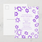 Waterverf Paarse Star van David Bar Bat Mitzvah Aankondigingskaart (Voorkant / Achterkant)