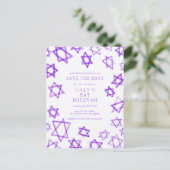 Waterverf Paarse Star van David Bar Bat Mitzvah Aankondigingskaart (Staand voorkant)