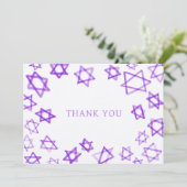 Waterverf Paarse Star van David Bar Bat Mitzvah Bedankkaart (Staand voorkant)
