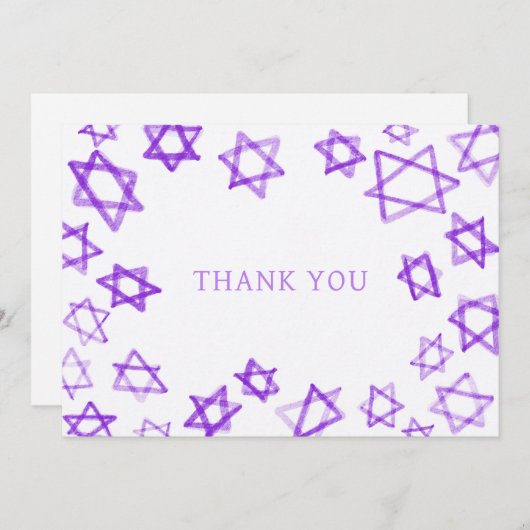 Waterverf Paarse Star van David Bar Bat Mitzvah Bedankkaart (Voorkant / Achterkant)