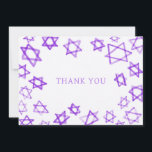 Waterverf Paarse Star van David Bar Bat Mitzvah Bedankkaart<br><div class="desc">Perfect plezier DANK U kaart te sturen na een vleermuis mitswa, bar mitswa of andere joodse viering! Hand gemaakte waterverf kunst voor u op de voorkant en lege achterkant! VOLLEDIG ! Klik op "Personaliseren" hierboven om de tekst te bewerken. Klik op "bewerken met behulp van design tool" om de lettertypen,...</div>