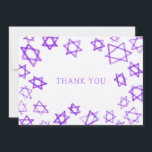 Waterverf Paarse Star van David Bar Bat Mitzvah Bedankkaart<br><div class="desc">Perfect plezier DANK U kaart te sturen na een vleermuis mitswa, bar mitswa of andere joodse viering! Hand gemaakte waterverf kunst voor u op de voorkant en lege achterkant! VOLLEDIG ! Klik op "Personaliseren" hierboven om de tekst te bewerken. Klik op "bewerken met behulp van design tool" om de lettertypen,...</div>