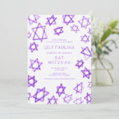 Waterverf Paarse Star van David Bar Bat Mitzvah Kaart (Staand voorkant)