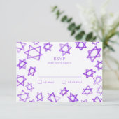 Waterverf Paarse Star van David Bar Bat Mitzvah RSVP Kaartje (Staand voorkant)