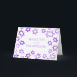 Waterverf Paarse Sterren MAZEL TOV Bar Bat Mitzvah Kaart<br><div class="desc">Perfecte leuke MAZEL TOV kaart te sturen voor een vleermuis mitswa, bar mitswa of andere joodse viering! Hand gemaakte waterverf kunst voor u op de voorkant en blanco binnen! VOLLEDIG ! Klik op "Personaliseren" hierboven om de tekst te bewerken. Klik op "bewerken met behulp van design tool" om de lettertypen,...</div>