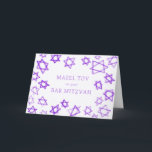 Waterverf Paarse Sterren MAZEL TOV Bar Bat Mitzvah Kaart<br><div class="desc">Perfecte leuke MAZEL TOV kaart te sturen voor een vleermuis mitswa, bar mitswa of andere joodse viering! Hand gemaakte waterverf kunst voor u op de voorkant en blanco binnen! VOLLEDIG ! Klik op "Personaliseren" hierboven om de tekst te bewerken. Klik op "bewerken met behulp van design tool" om de lettertypen,...</div>