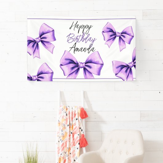 Waterverf Paarse strik Sweet 16 Verjaardag Spandoek (Insitu)