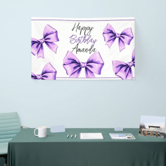 Waterverf Paarse strik Sweet 16 Verjaardag Spandoek (Beurs)