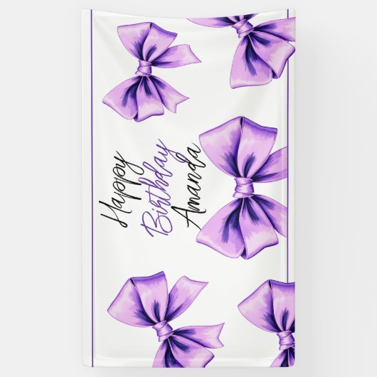 Waterverf Paarse strik Sweet 16 Verjaardag Spandoek (Verticaal)