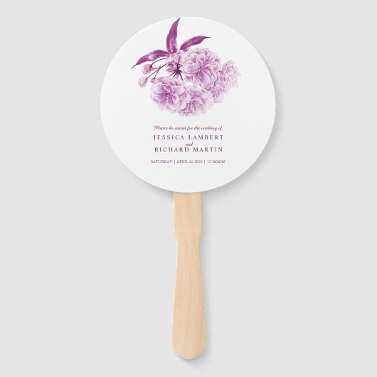 Waterverf paarse supporters voor een bloesems brui handwaaier (Voorkant)