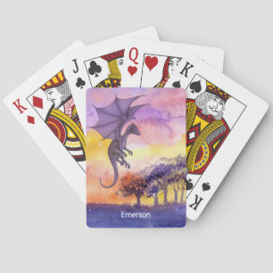 Waterverf Paarse trekdraak Pokerkaarten