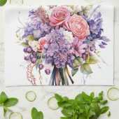 Waterverf Paarse Tuin Bloemboeket Bloemen Theedoek (Gevouwen)