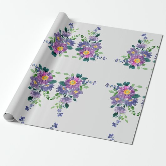 Waterverf Paarse tuinbouwkunst Cadeaupapier (Uitgerold)